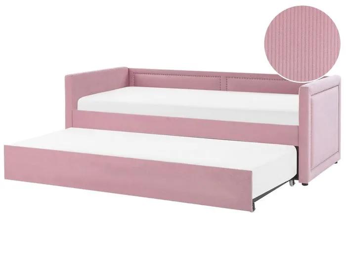 beliani daybed mimizan corduroy pink 90x200cm