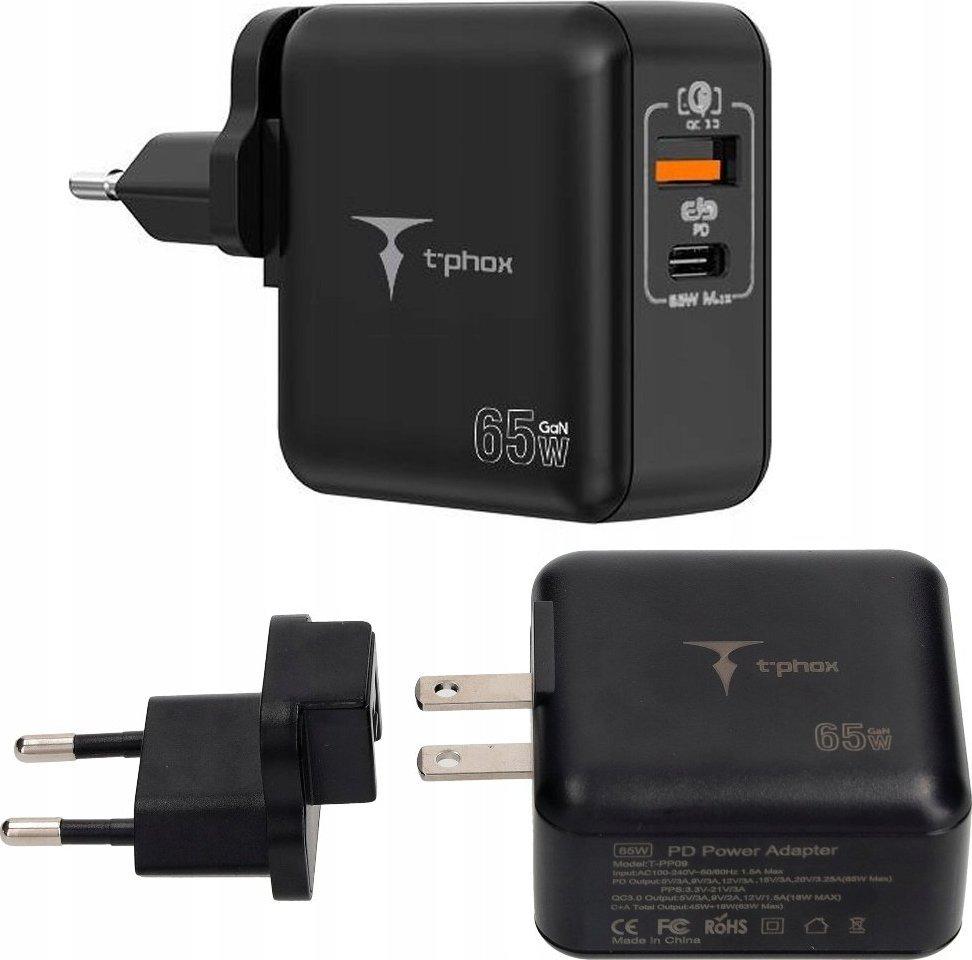 t-phox power charger t-pp09 gan pd 65w black
