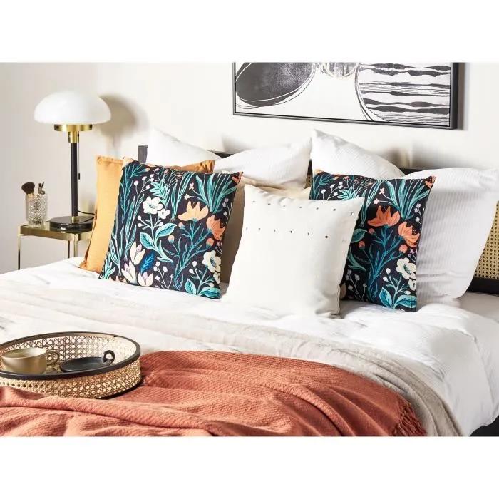 beliani decorative cushion osmunda floral pattern black 45x45cm