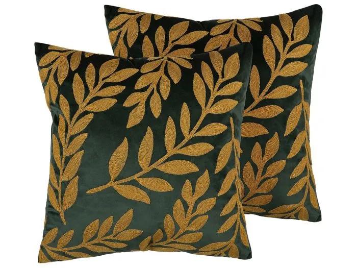 beliani decorative cushions mistletoe green/gold 45x45cm 2 pack