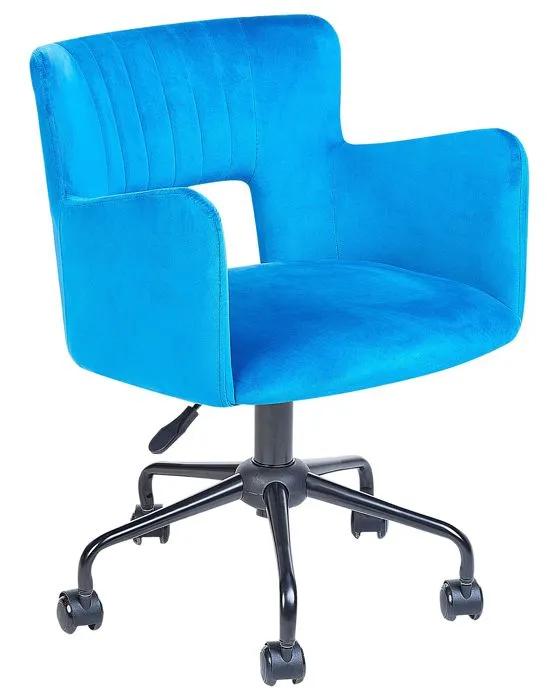 beliani office chair sanilac blue velvet adjustable