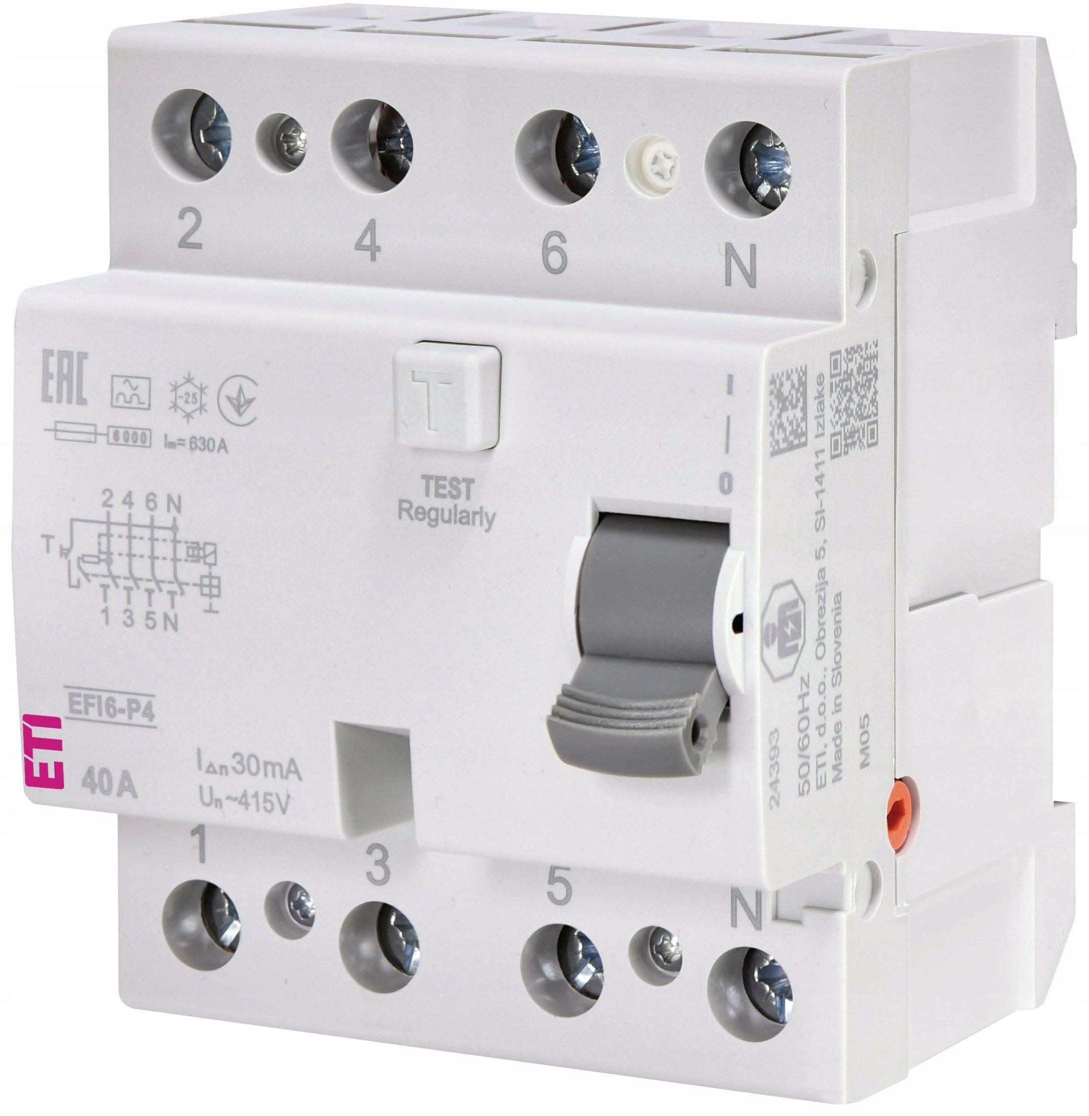 eti polam residual current circuit breaker efi6-p4 40a 30ma