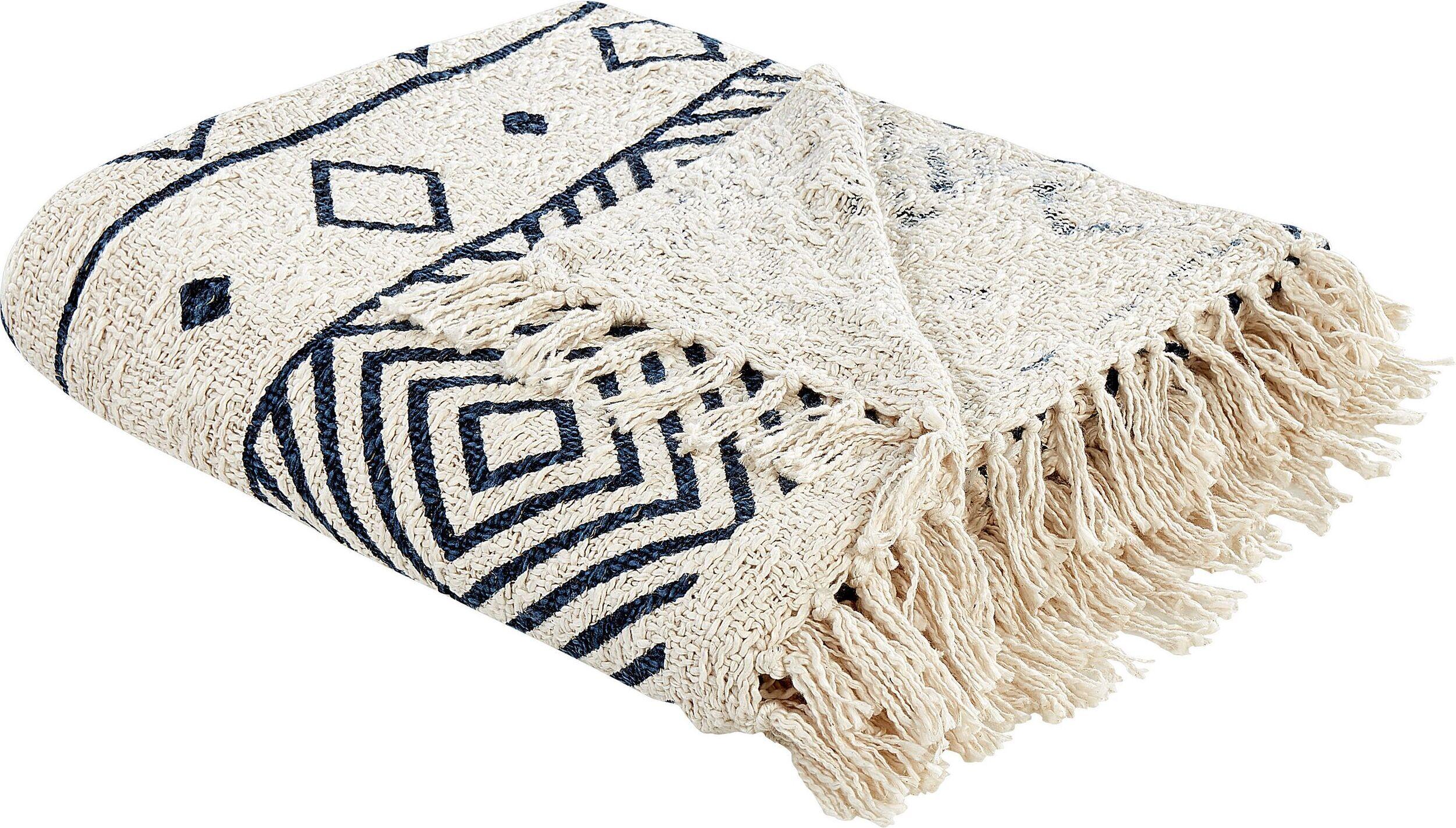 beliani blanket najuy beige/navy 200x220cm