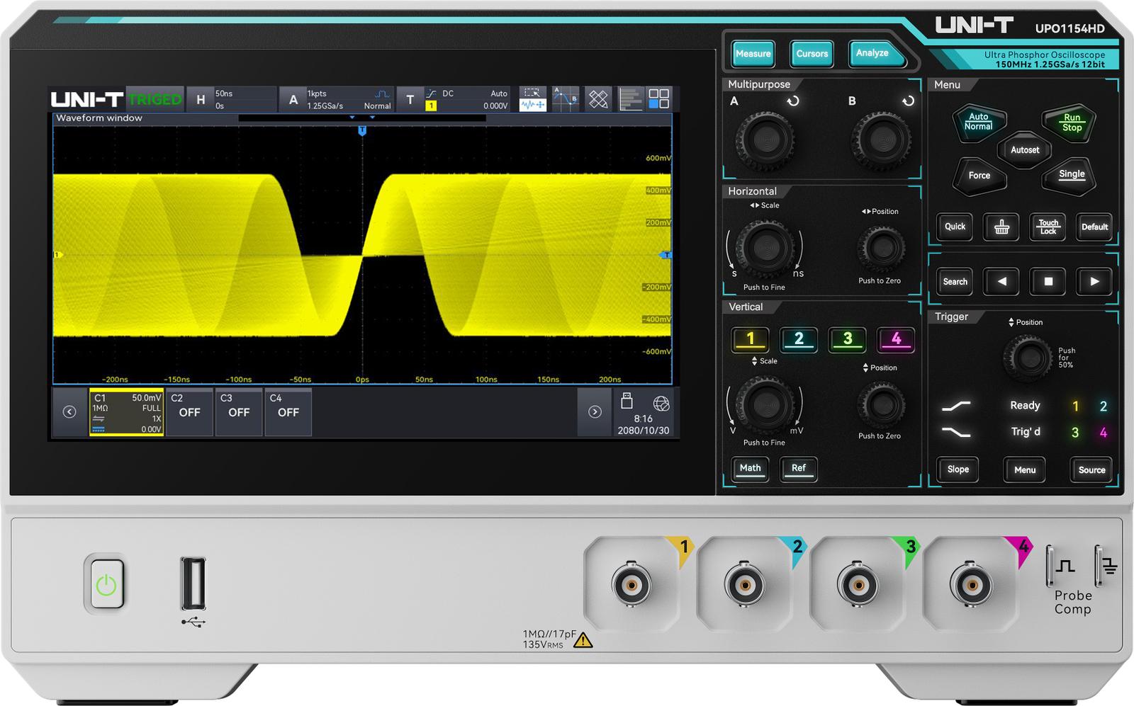 uni-t digital oscilloscope upo1154hd 150mhz 4 channels