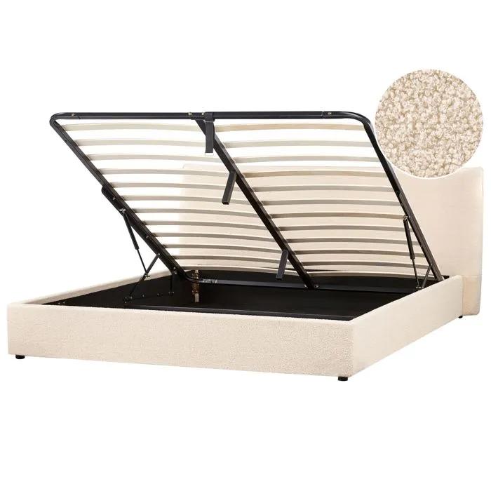 beliani storage bed bouclé lavaur 180x200 cm beige