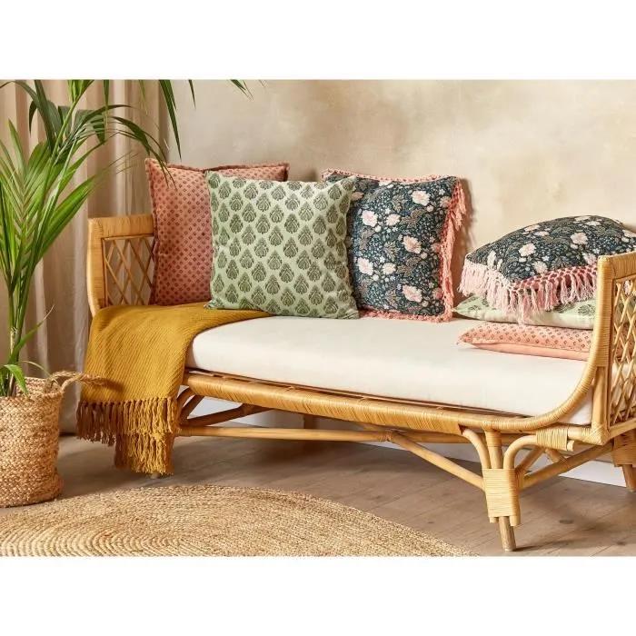 beliani decorative cushion rungia floral velvet green 45x45cm