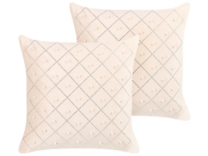 beliani decorative cushions yarrow beige geometric 2 pack