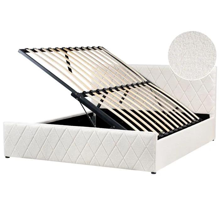 beliani double bed rochefort bouclé cream 180x200cm