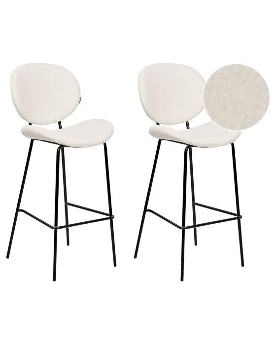 beliani bar stool set 2 white boucle