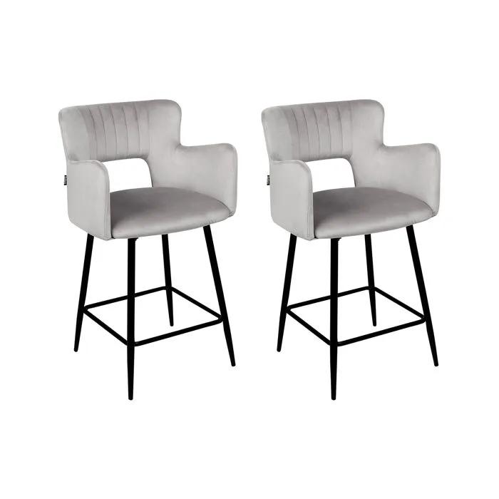 beliani bar stool sanilac velvet gray 2 pack