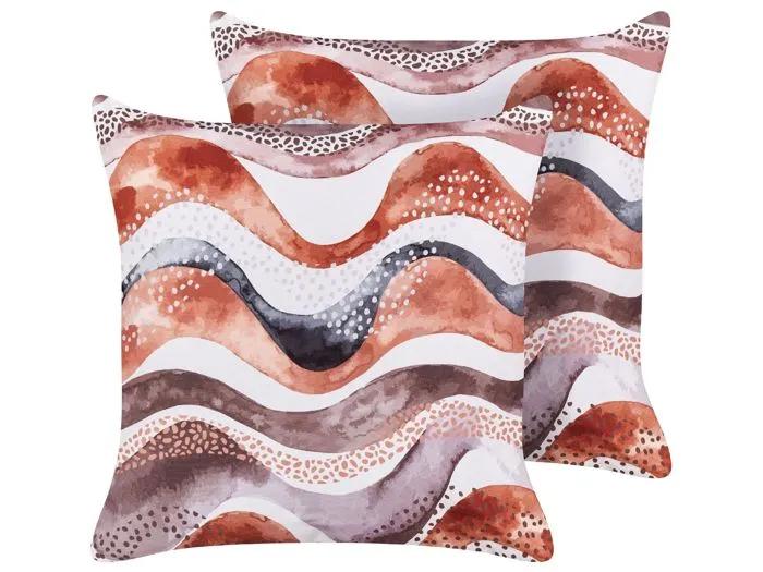 beliani outdoor cushion set 2 pieces abstract pattern 45x45cm brown