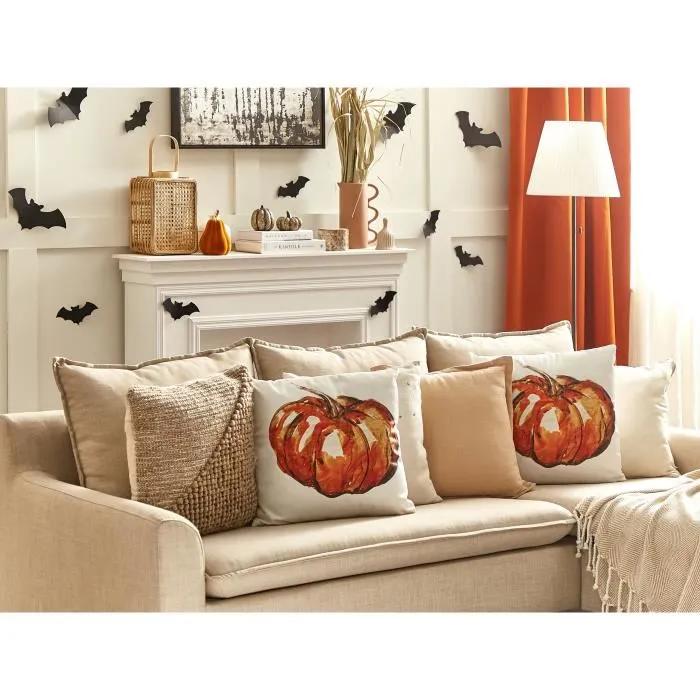 beliani decorative cushion curbita pumpkin motif beige 45x45cm