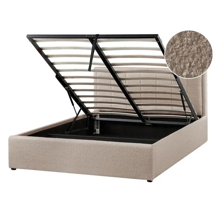 beliani bed frame with storage montlaur taupe 140x200 cm