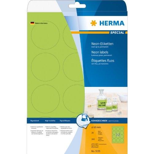 herma adhesive labels special luminous green 60mm 240 pcs