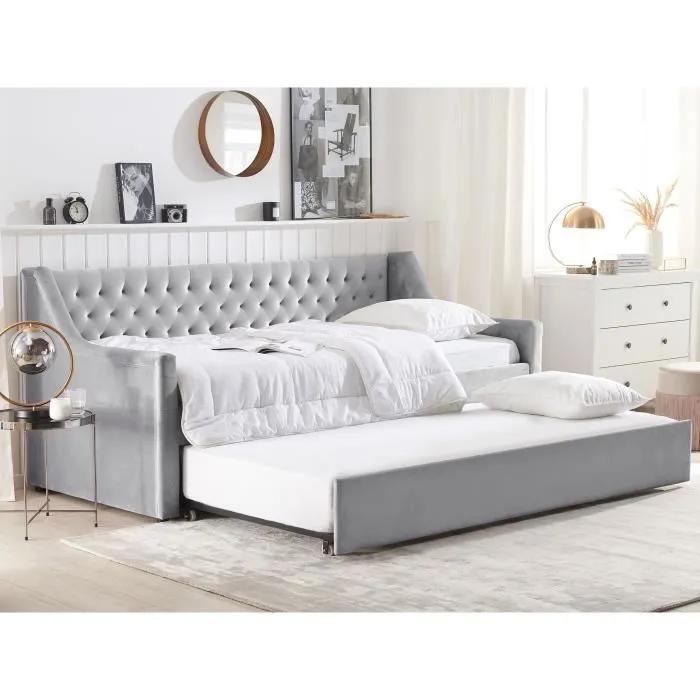 beliani daybed montargis gray velvet 90x200cm