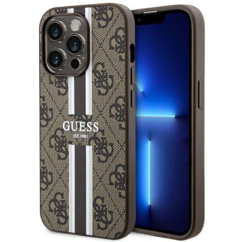 guess phone case 4g printed stripes magsafe brown