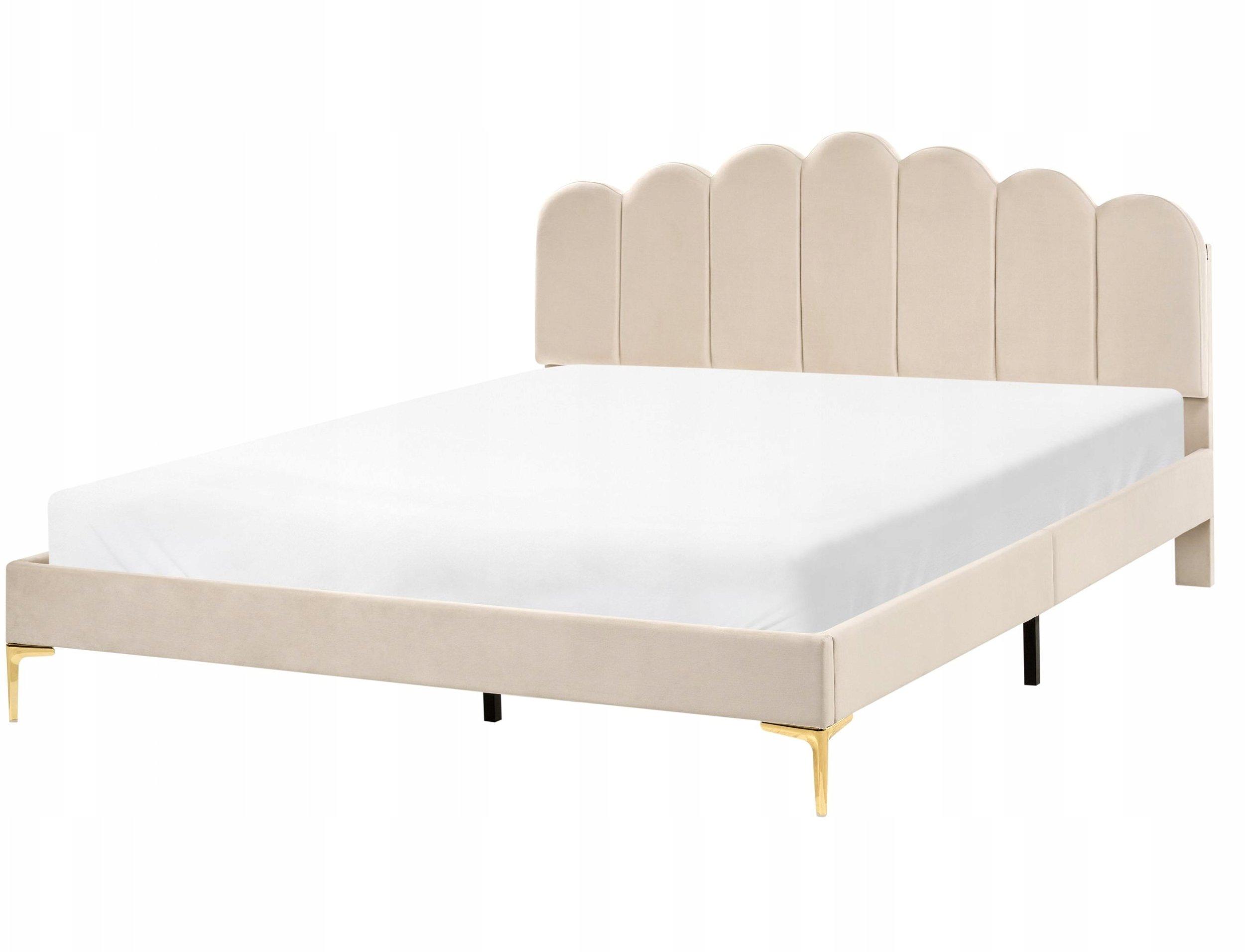 beliani bed frame sauvian velvet beige 160x200 cm