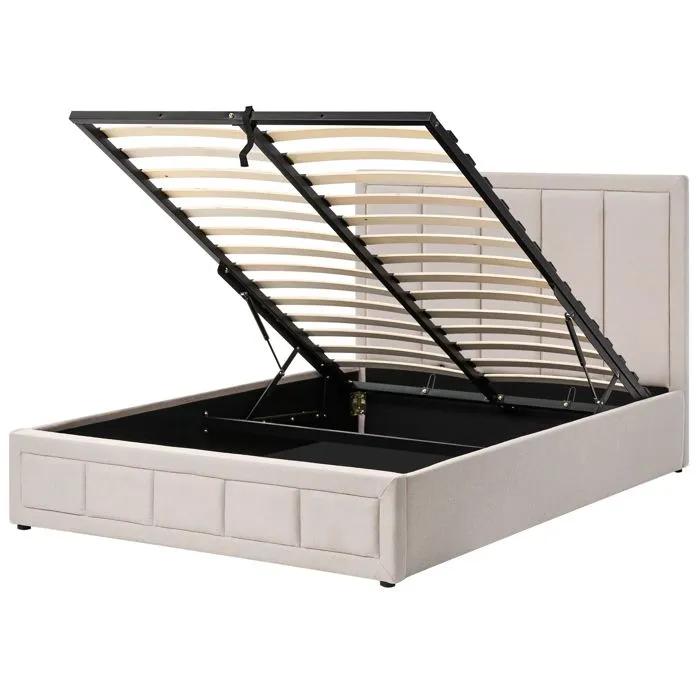 beliani storage bed quiberon taupe 140x200cm