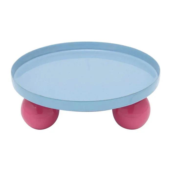 present time serving tray double funky round blue 20x20x7cm