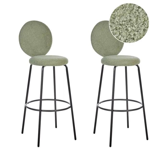 beliani bar stools set 2 bouclé light green