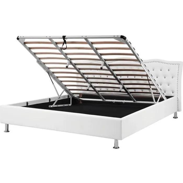 beliani double bed metz synthetic leather white 160x200cm