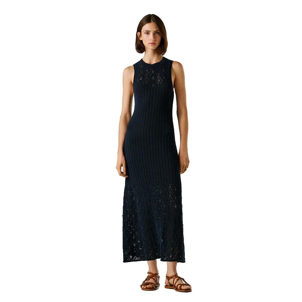 pepe jeans long dress kenia cotton blue m