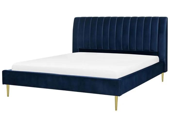 beliani double bed velvet marville blue 180x200