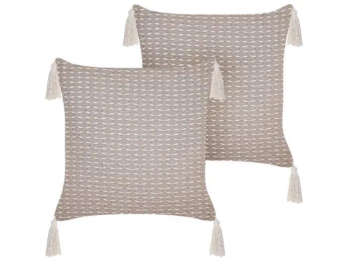 beliani decorative cushion set hakone taupe 42x42cm