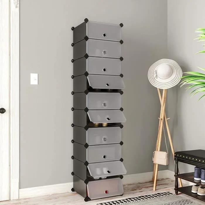 songmics shoe cabinet modular 10 compartments black