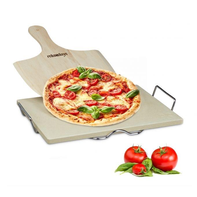 relaxdays pizza stone set 1.5 cm thickness with wooden shovel
