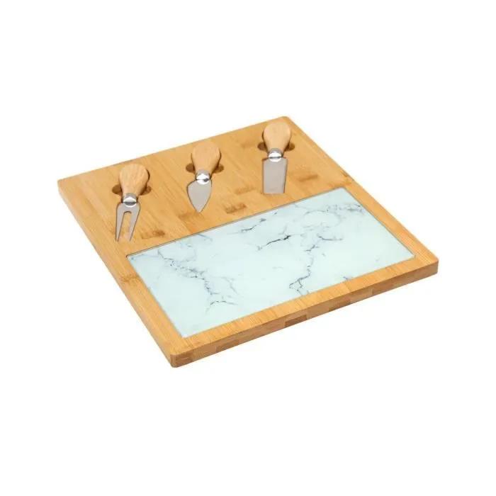secret de gourmet cheese serving set bamboo and glass 5 pieces