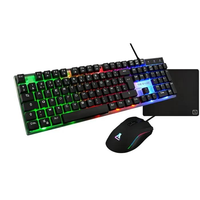 the-g-lab gaming keyboard and mouse set combo neon full size + 3600 dpi mouse + mouse pad + headset